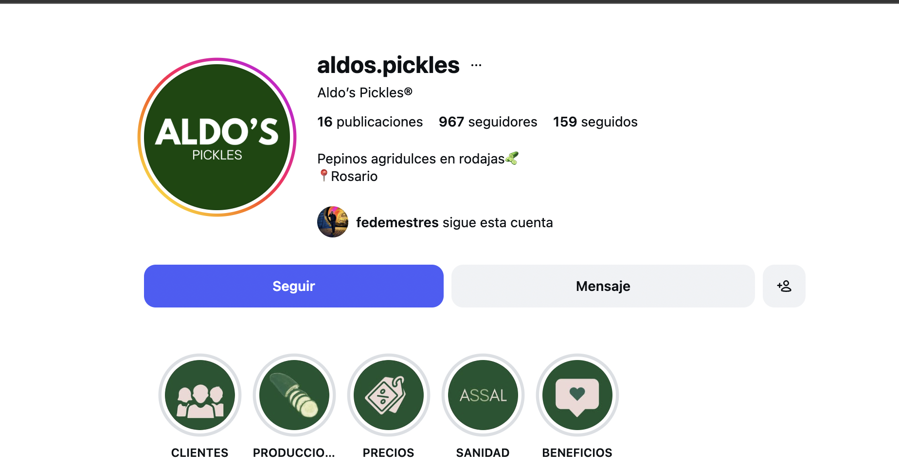 Perfil de Instagram usado como referencia visual